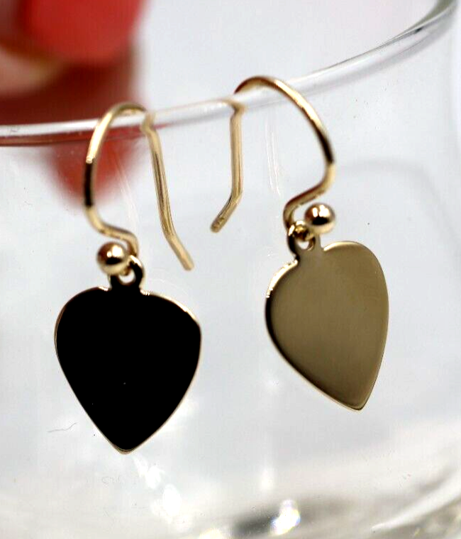 Genuine 9ct 9k 375 Yellow, Rose or White Gold Hook Disc Dangle Heart Earrings