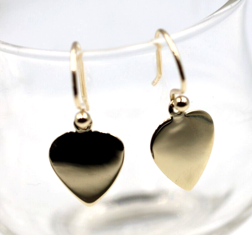Genuine 9ct 9k 375 Yellow, Rose or White Gold Hook Disc Dangle Heart Earrings