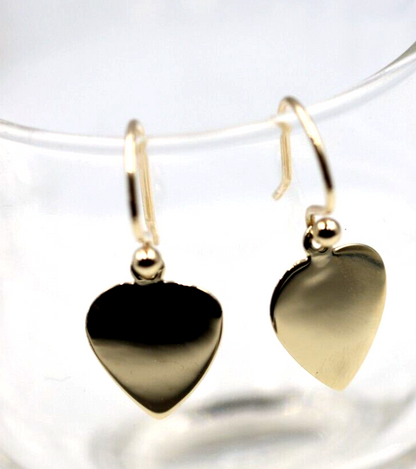 Genuine 9ct 9k 375 Yellow, Rose or White Gold Hook Disc Dangle Heart Earrings