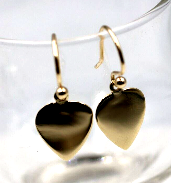 Genuine 9ct 9k 375 Yellow, Rose or White Gold Hook Disc Dangle Heart Earrings
