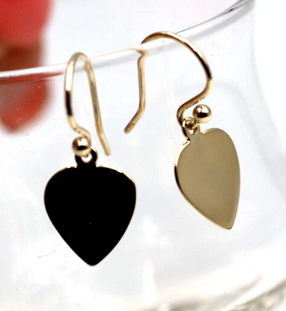 Genuine 9ct 9k 375 Yellow, Rose or White Gold Hook Disc Dangle Heart Earrings