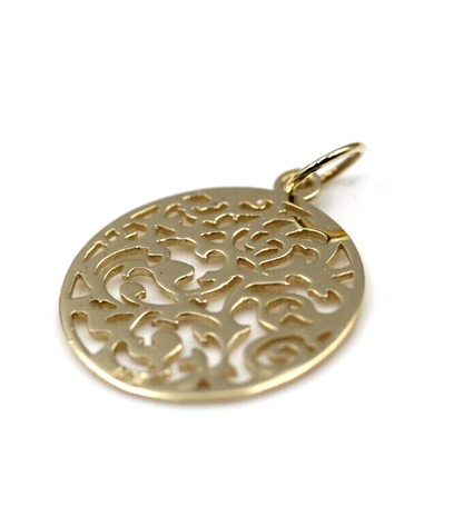 Genuine Solid 9ct 9kt 375 Yellow, White Or Rose Gold Round Filigree Pendant