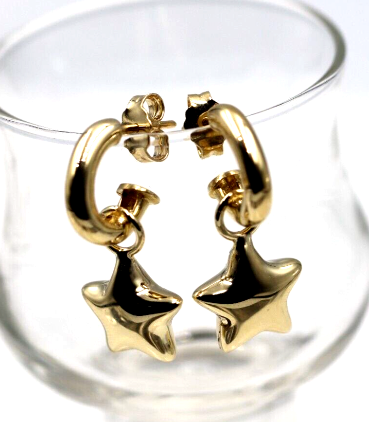 Genuine 9ct 9kt 375 Large Yellow, Rose or White Gold Dangle Bubble Puffed Star Stud Earrings