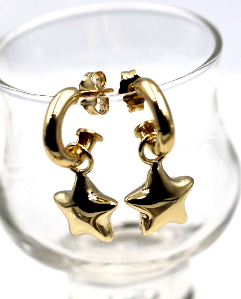 Genuine 9ct 9kt 375 Large Yellow, Rose or White Gold Dangle Bubble Puffed Star Stud Earrings