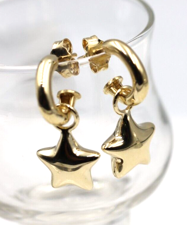 Genuine 9ct 9kt 375 Large Yellow, Rose or White Gold Dangle Bubble Puffed Star Stud Earrings