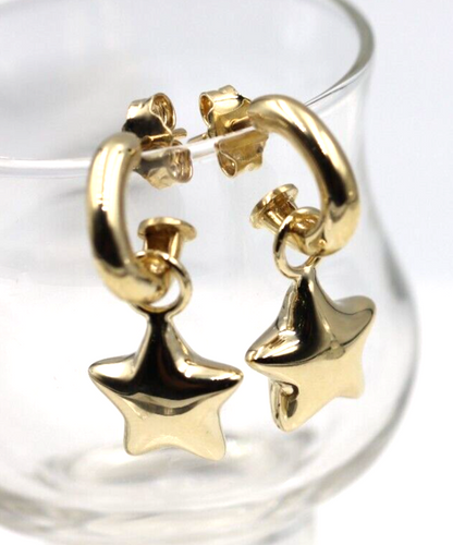 Genuine 9ct 9kt 375 Large Yellow, Rose or White Gold Dangle Bubble Puffed Star Stud Earrings