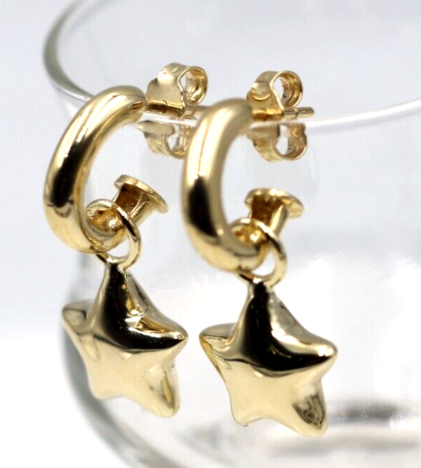 Genuine 9ct 9kt 375 Large Yellow, Rose or White Gold Dangle Bubble Puffed Star Stud Earrings