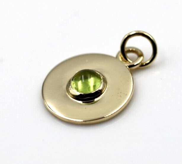 Genuine 9ct 9k 375 Yellow, Rose or White Gold 12mm Cabochon Green Peridot Disc round circle pendant