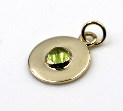 Genuine 9ct 9k 375 Yellow, Rose or White Gold 12mm Cabochon Green Peridot Disc round circle pendant