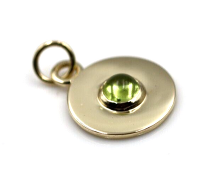 Genuine 9ct 9k 375 Yellow, Rose or White Gold 12mm Cabochon Green Peridot Disc round circle pendant