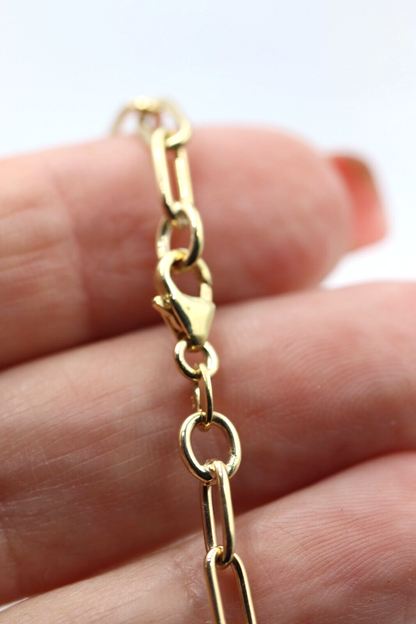 Genuine Handmade 19cm 9ct Yellow Gold Paper Clip Paperclip Bracelet