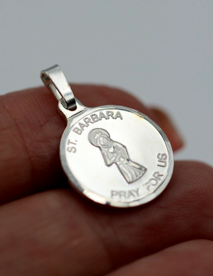 Genuine Fine Silver 999 Saint Barbara Medal Pendant Charm Religious Patron