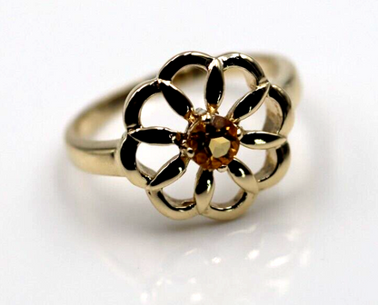 Genuine Size R 9ct Yellow, Rose or White Gold Orange Citrine Flower Ring