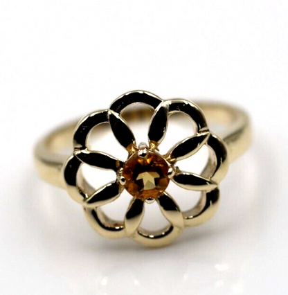 Genuine Size R 9ct Yellow, Rose or White Gold Orange Citrine Flower Ring
