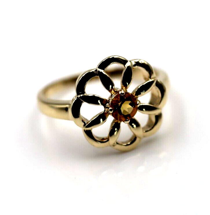 Genuine Size R 9ct Yellow, Rose or White Gold Orange Citrine Flower Ring