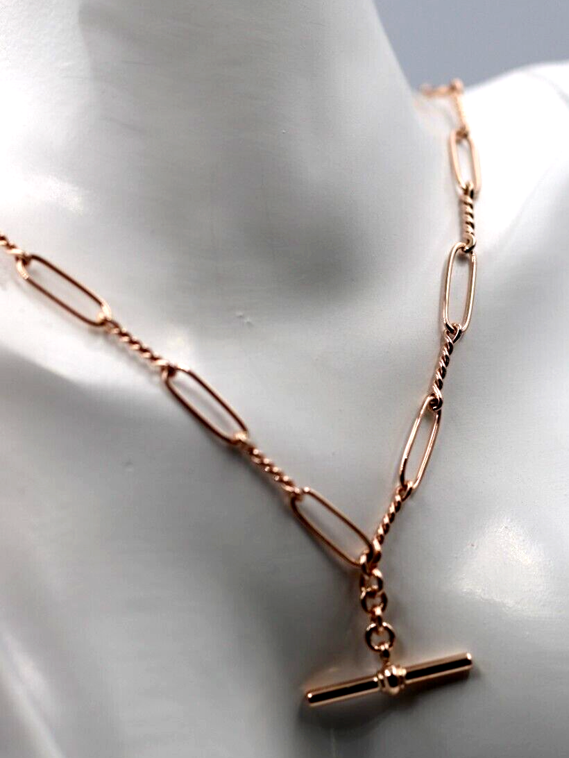 Genuine New Handmade PaperClip 9ct Yellow, Rose or White Gold Paper Clip Chain Necklace with T-Bar