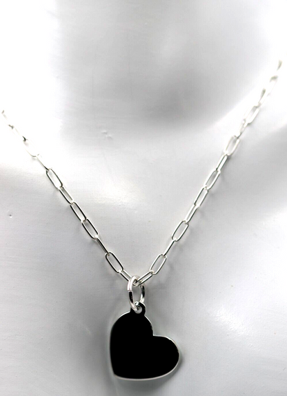 Genuine Sterling Silver 925 Paperclip Links 55cm Necklace + Heart Pendant