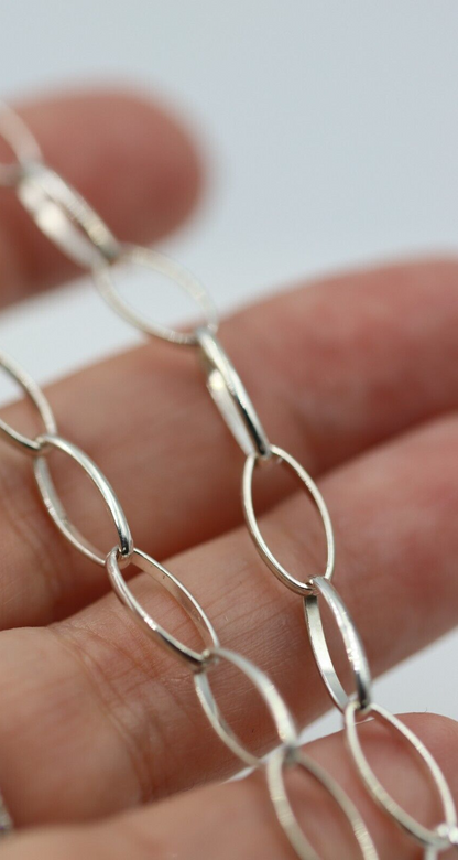Sterling Silver Oval Paperclip Links Necklace Chain + Spring Ring