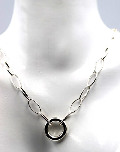 Sterling Silver Oval Paperclip Links Necklace Chain + Spring Ring