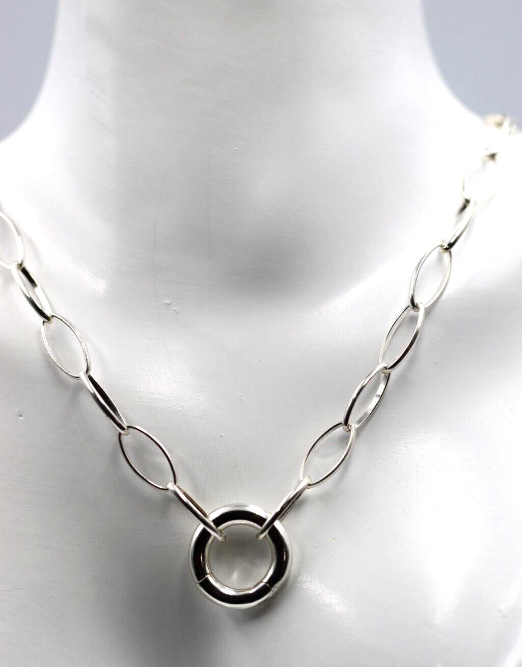 Sterling Silver Oval Paperclip Links Necklace Chain + Spring Ring