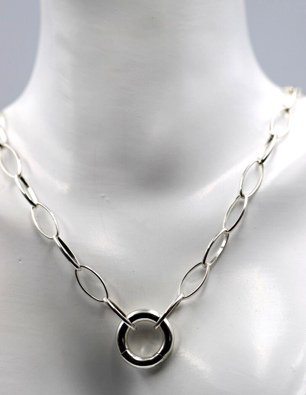 Sterling Silver Oval Paperclip Links Necklace Chain + Spring Ring