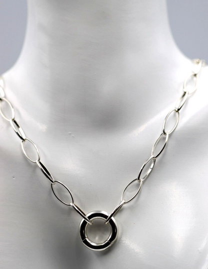 Sterling Silver Oval Paperclip Links Necklace Chain + Spring Ring