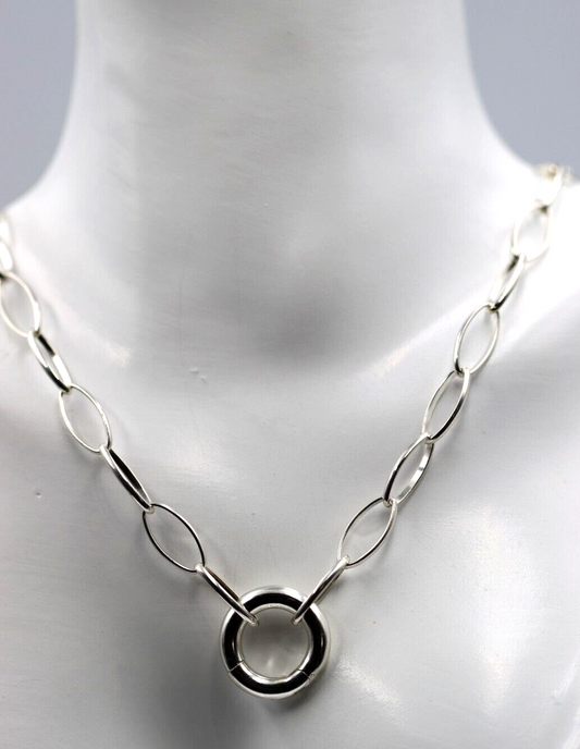 Sterling Silver Oval Paperclip Links Necklace Chain + Spring Ring
