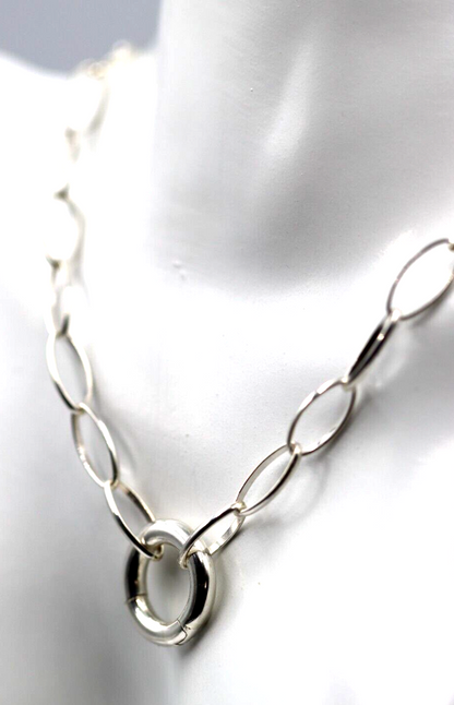 Sterling Silver Oval Paperclip Links Necklace Chain + Spring Ring
