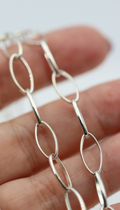 Sterling Silver Oval Paperclip Links Necklace Chain + Spring Ring