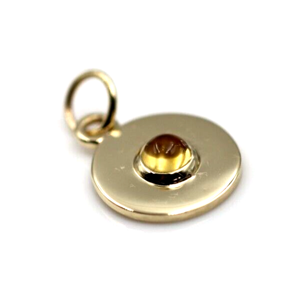 Genuine 9ct 9k 375 Yellow, Rose or White Gold 12mm Cabochon Citrine Disc round circle pendant