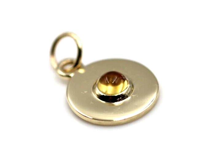 Genuine 9ct 9k 375 Yellow, Rose or White Gold 12mm Cabochon Citrine Disc round circle pendant