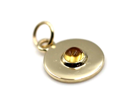 Genuine 9ct 9k 375 Yellow, Rose or White Gold 12mm Cabochon Citrine Disc round circle pendant