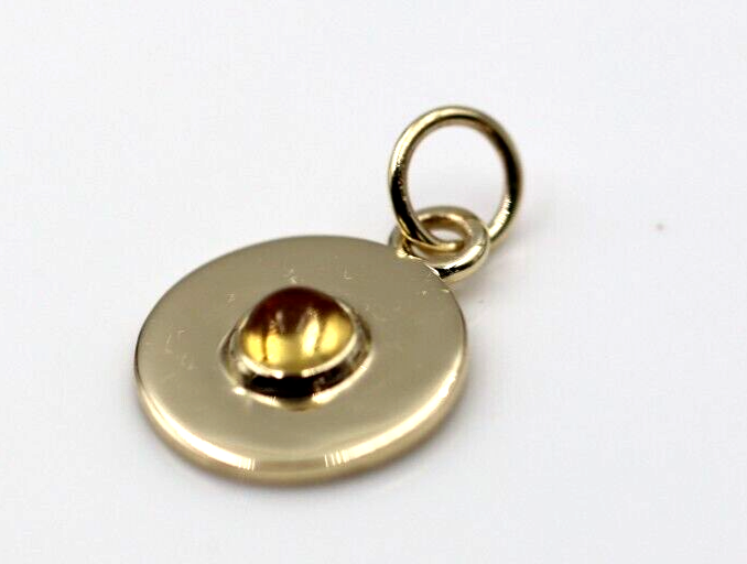 Genuine 9ct 9k 375 Yellow, Rose or White Gold 12mm Cabochon Citrine Disc round circle pendant