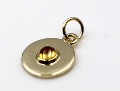 Genuine 9ct 9k 375 Yellow, Rose or White Gold 12mm Cabochon Citrine Disc round circle pendant