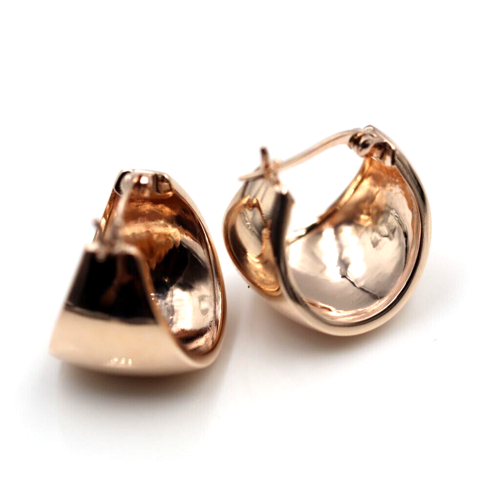 Genuine Heavy 9ct 9K 375 15mm Wide Yellow, Rose or White Gold Hoop Full Solid Earrings