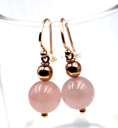 Genuine 9ct 9K Rose Gold 6mm Rose Gold Ball & Rose Quartz Earrings