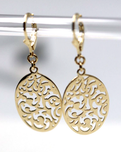 Continental Hooks 9ct Solid Yellow, Rose or White Gold Antique Oval Filigree Drop Earrings