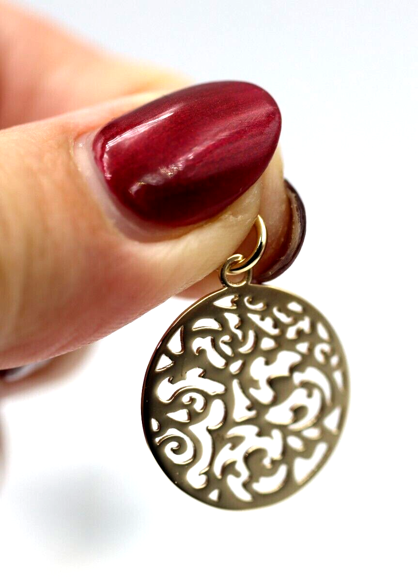 Genuine Solid 9ct 9kt 375 Yellow, White Or Rose Gold Round Filigree Pendant