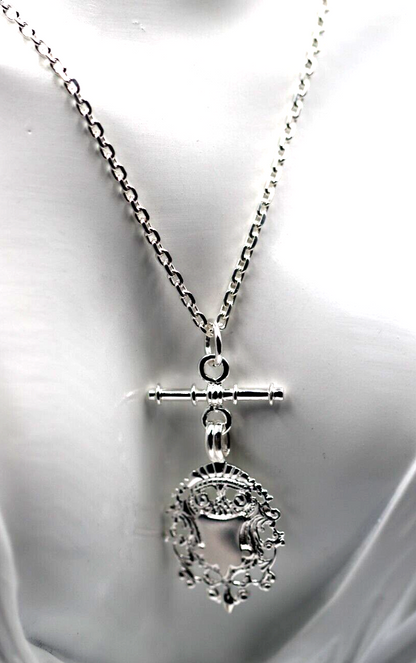 Genuine Sterling Silver 925 Shield & T Bar Pendant & 55cm Cable Necklace