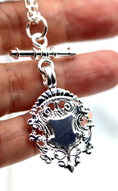 Genuine Sterling Silver 925 Shield & T Bar Pendant & 55cm Cable Necklace