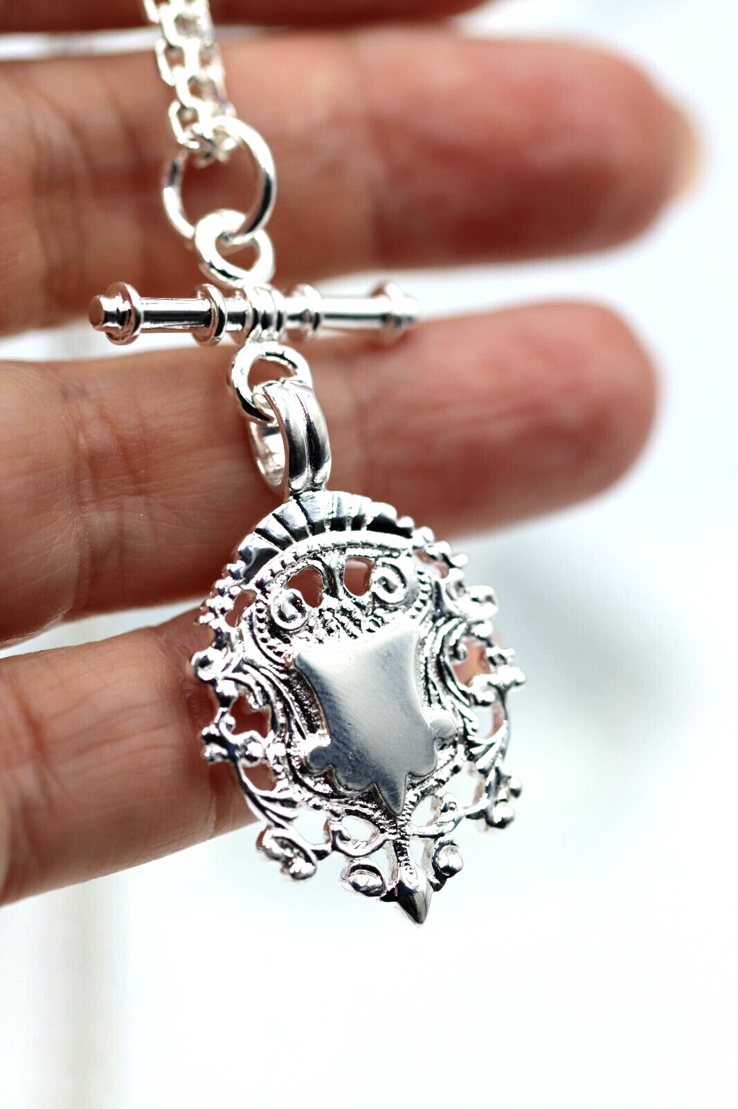 Genuine Sterling Silver 925 Shield & T Bar Pendant & 55cm Cable Necklace