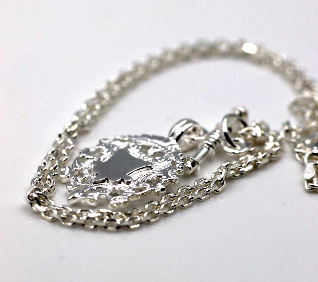 Genuine Sterling Silver 925 Shield & T Bar Pendant & 55cm Cable Necklace