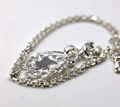 Genuine Sterling Silver 925 Shield & T Bar Pendant & 55cm Cable Necklace