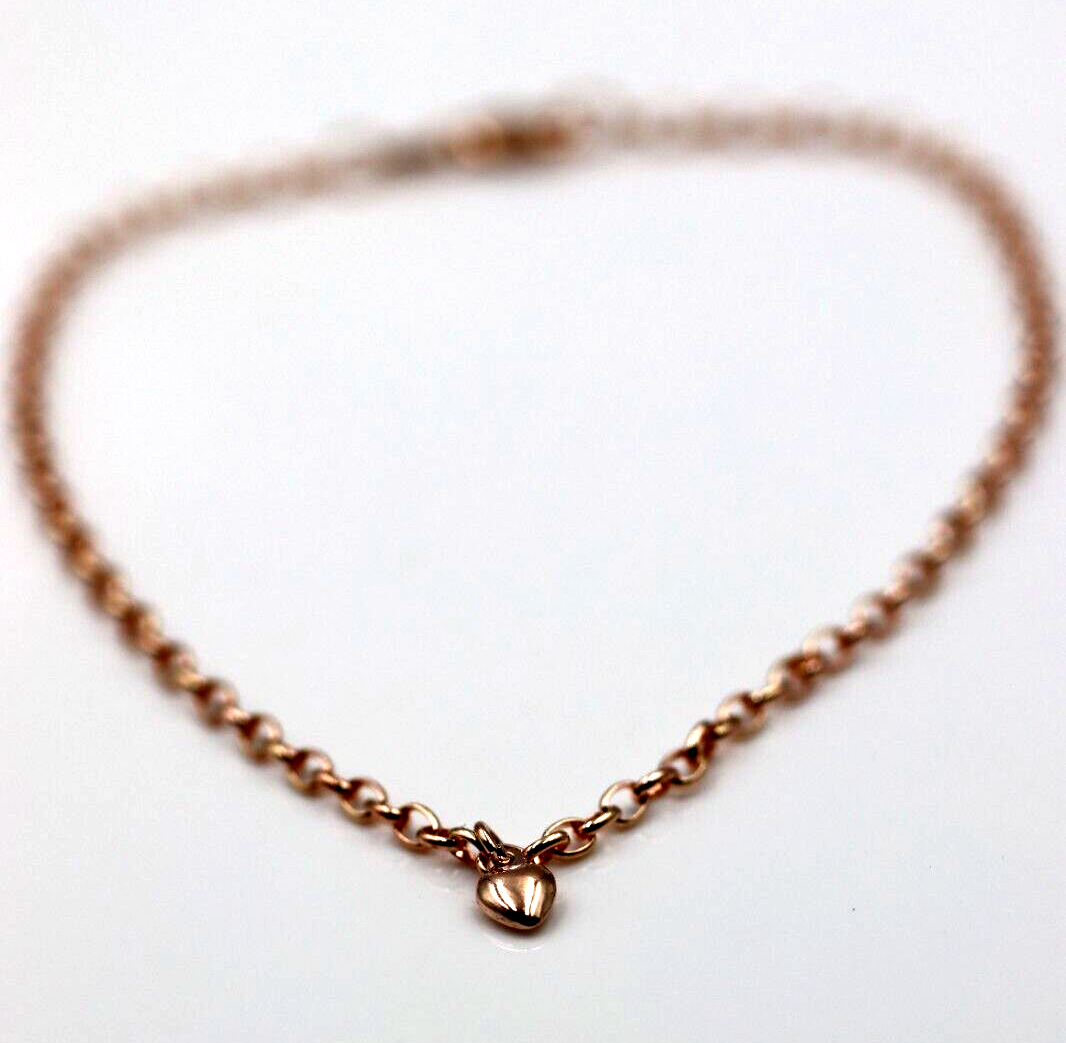 Genuine 9ct 9K 375 Solid Yellow or Rose Gold 25cm Belcher Anklet + 1 heart charm