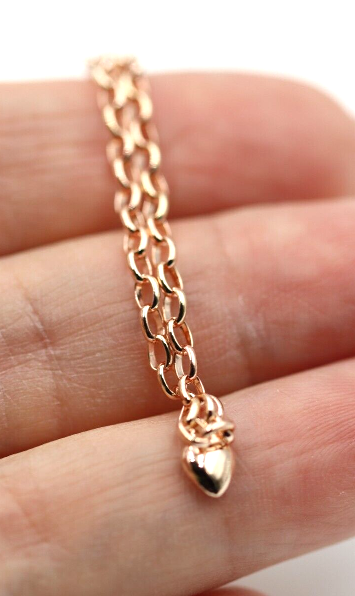 Genuine 9ct 9K 375 Solid Yellow or Rose Gold 25cm Belcher Anklet + 1 heart charm