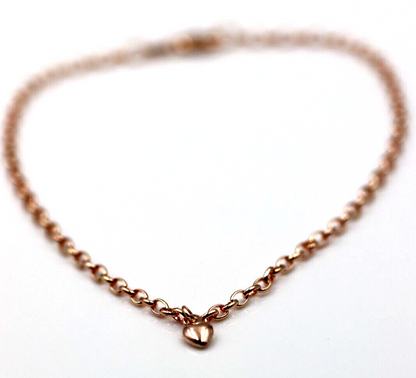 Genuine 9ct 9K 375 Solid Yellow or Rose Gold 25cm Belcher Anklet + 1 heart charm