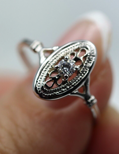 Kaedesigns Genuine 9ct 9k Yellow, Rose or White Gold Delicate White Sapphire Filigree Ring