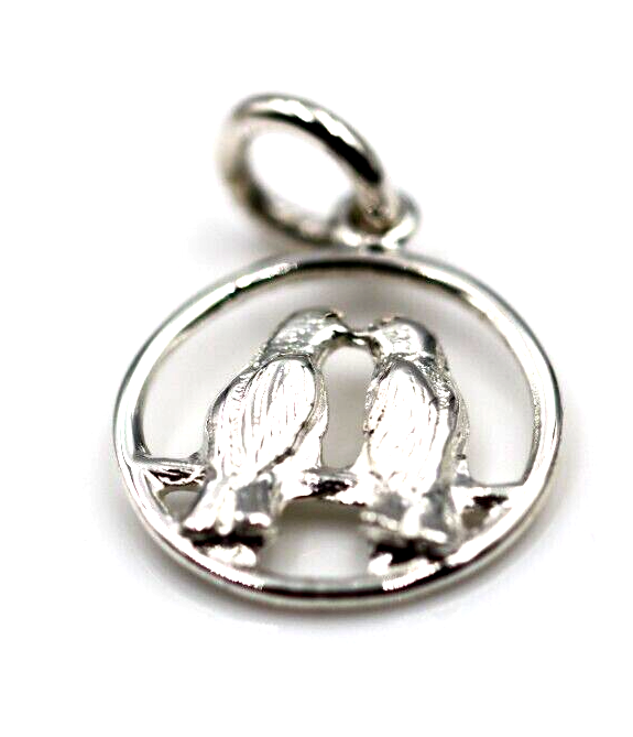 Genuine 9ct Yellow or Rose or White Gold or Silver Lovebirds Love Birds Pendant