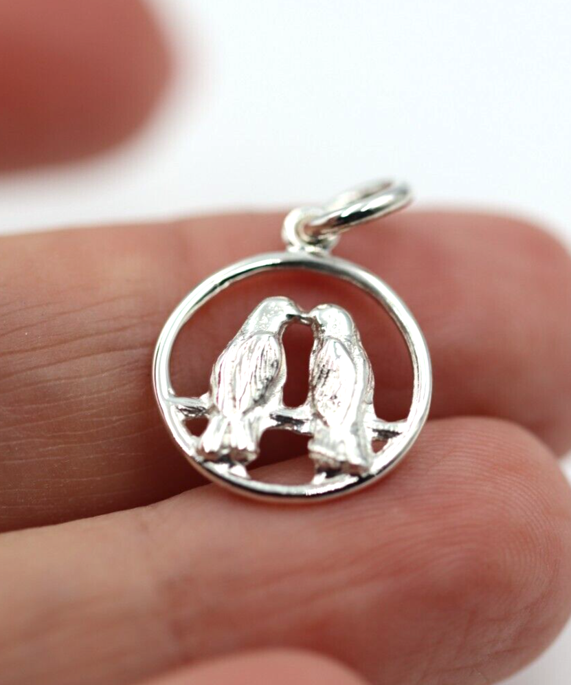 Genuine 9ct Yellow or Rose or White Gold or Silver Lovebirds Love Birds Pendant