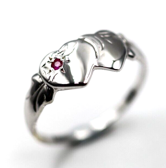 Genuine 9ct Yellow, Rose or White Gold 375 Pink Sapphire (Birthstone Of September) Double Heart Signet Ring